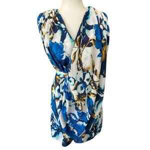T‎ Bags Los Angeles Dress Womens Small White Blue Floral Avant Garde Draped